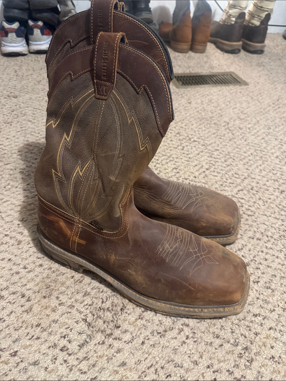 Irish Setter Brown Leather Pull-On Cowboy Boots with Embroidered Shaft